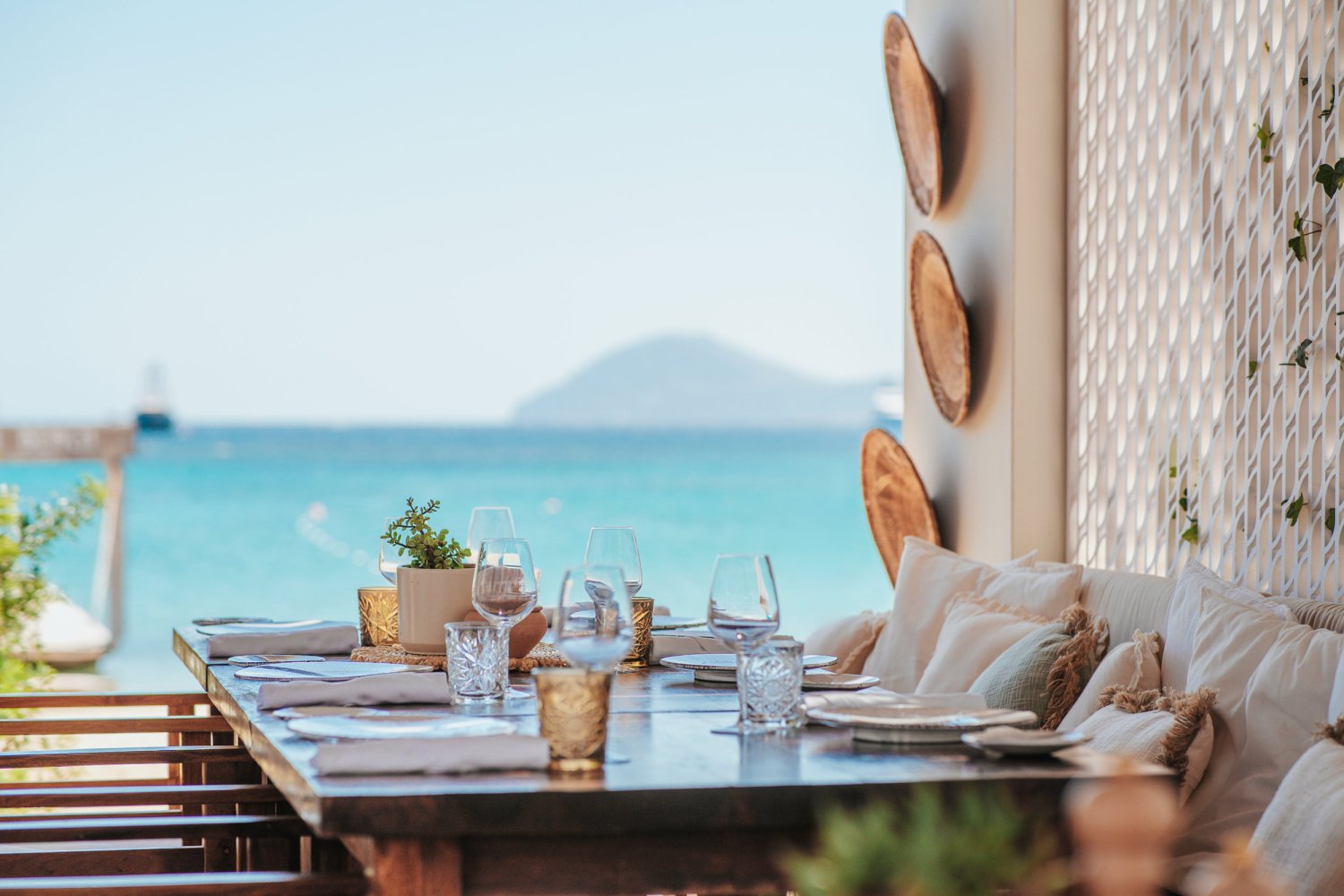 Dining table next to the sea