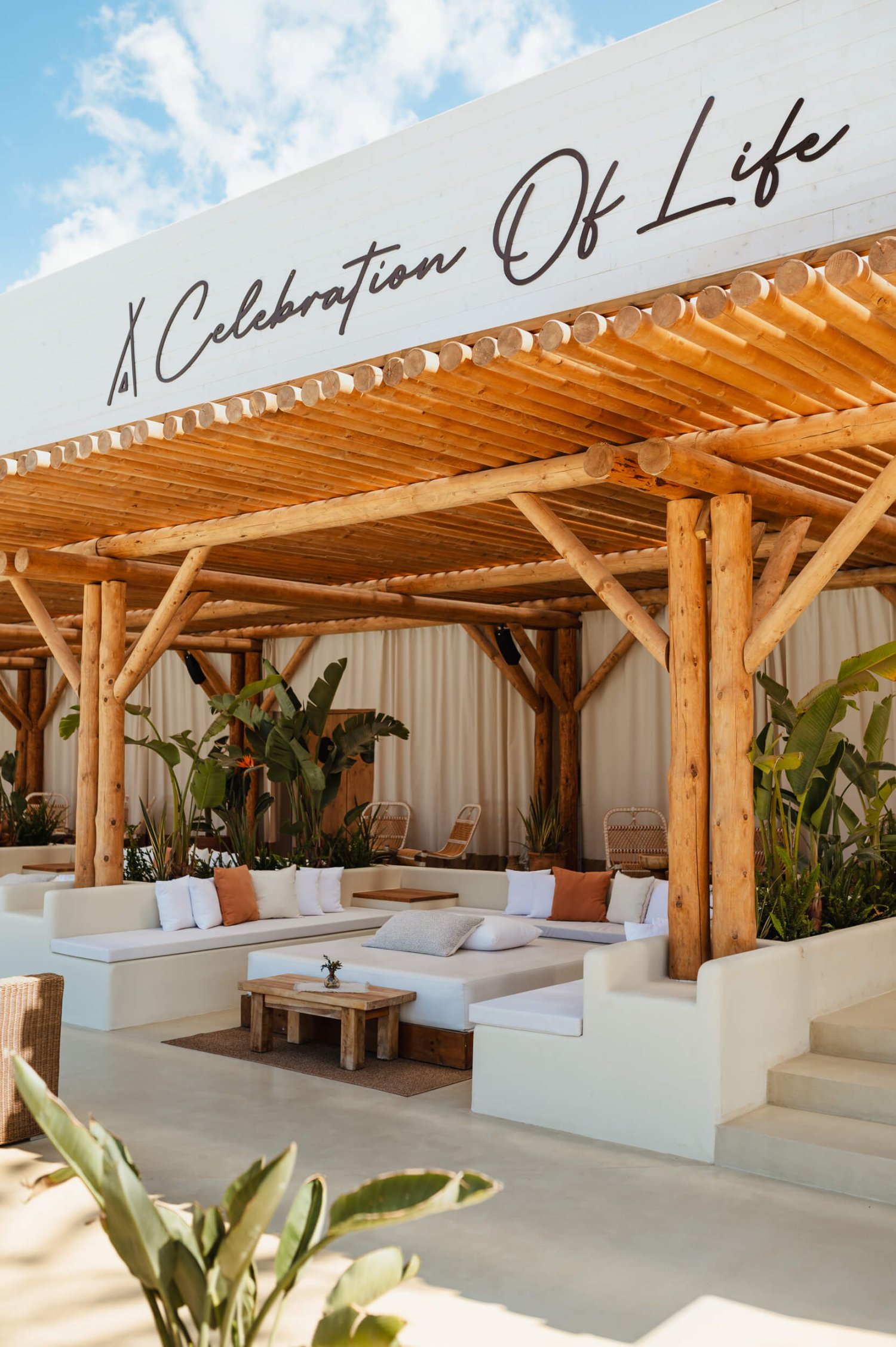 Outdoor seating area at Nikki Beach Ibiza